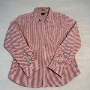 Talbots Womens sz 14 Shirt Pink Striped Long Sleeve Button-Up Cotton Filp‎ Cuff